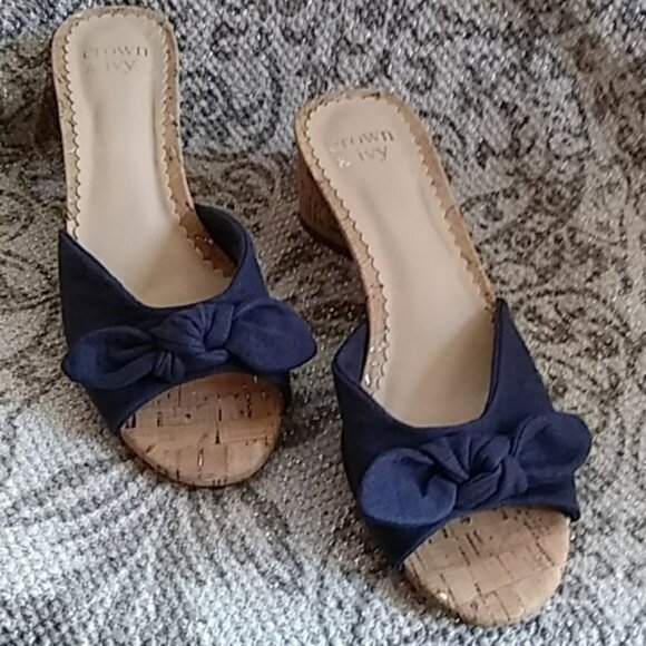 Crown & Ivy Cork Heels Pumps, Navy, NWOT - Picture 1 of 8